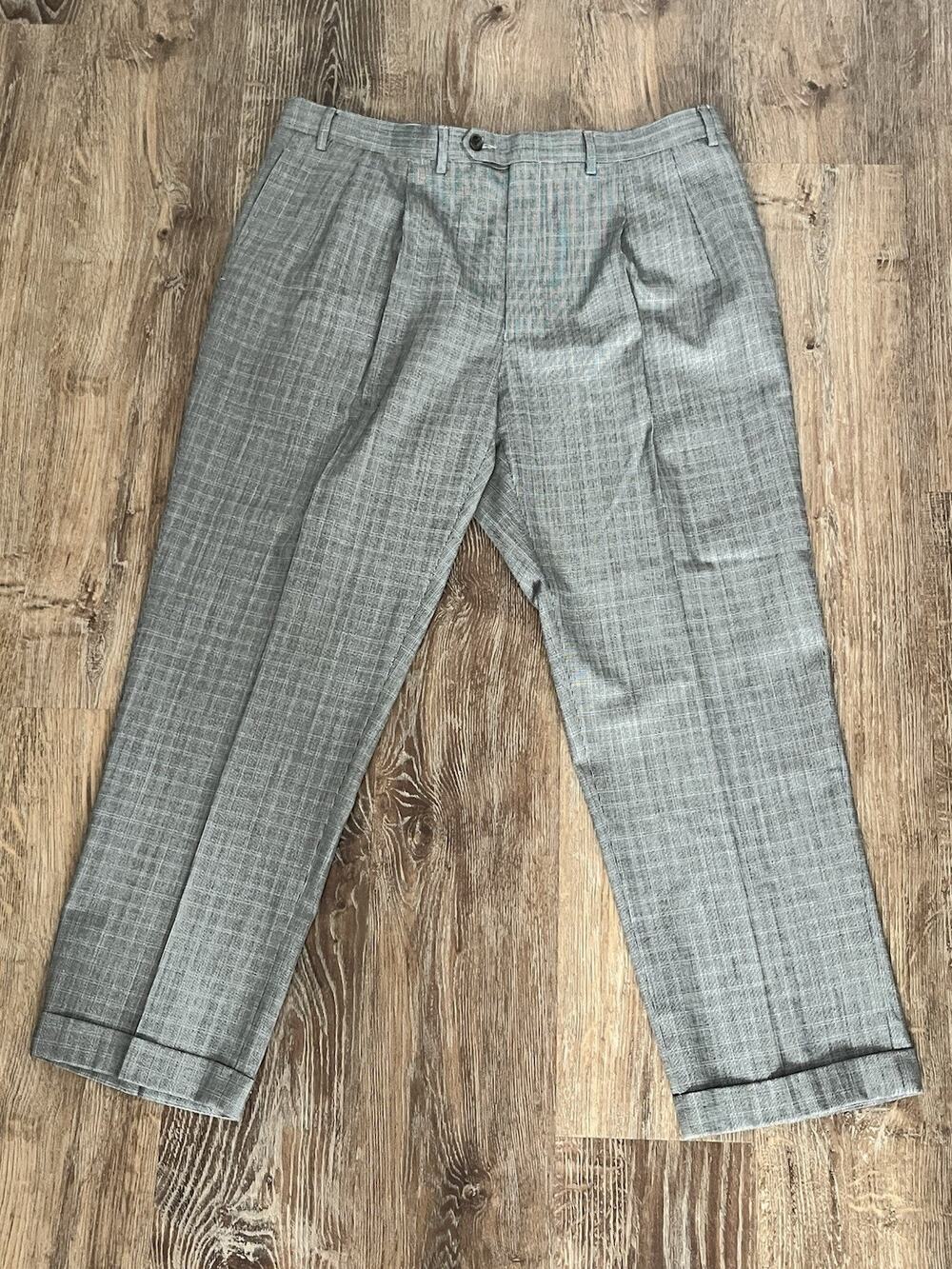Lauren Ralph Lauren Mens Dress Pants 40x30 Gray Plaid 100% Wool Flat Front
